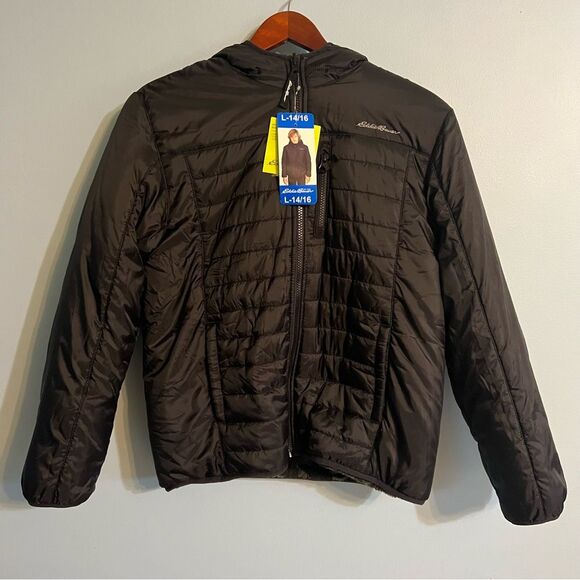 Eddie Bauer Kids Jacket Reversible Hooded Fleece Water-Resistant Boys Sz L Black - Picture 5 of 11